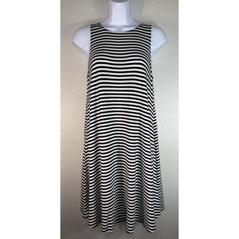 Old Navy Dress Crew Neck Black and White Stripe A-Line Tank Dress Womens Size S